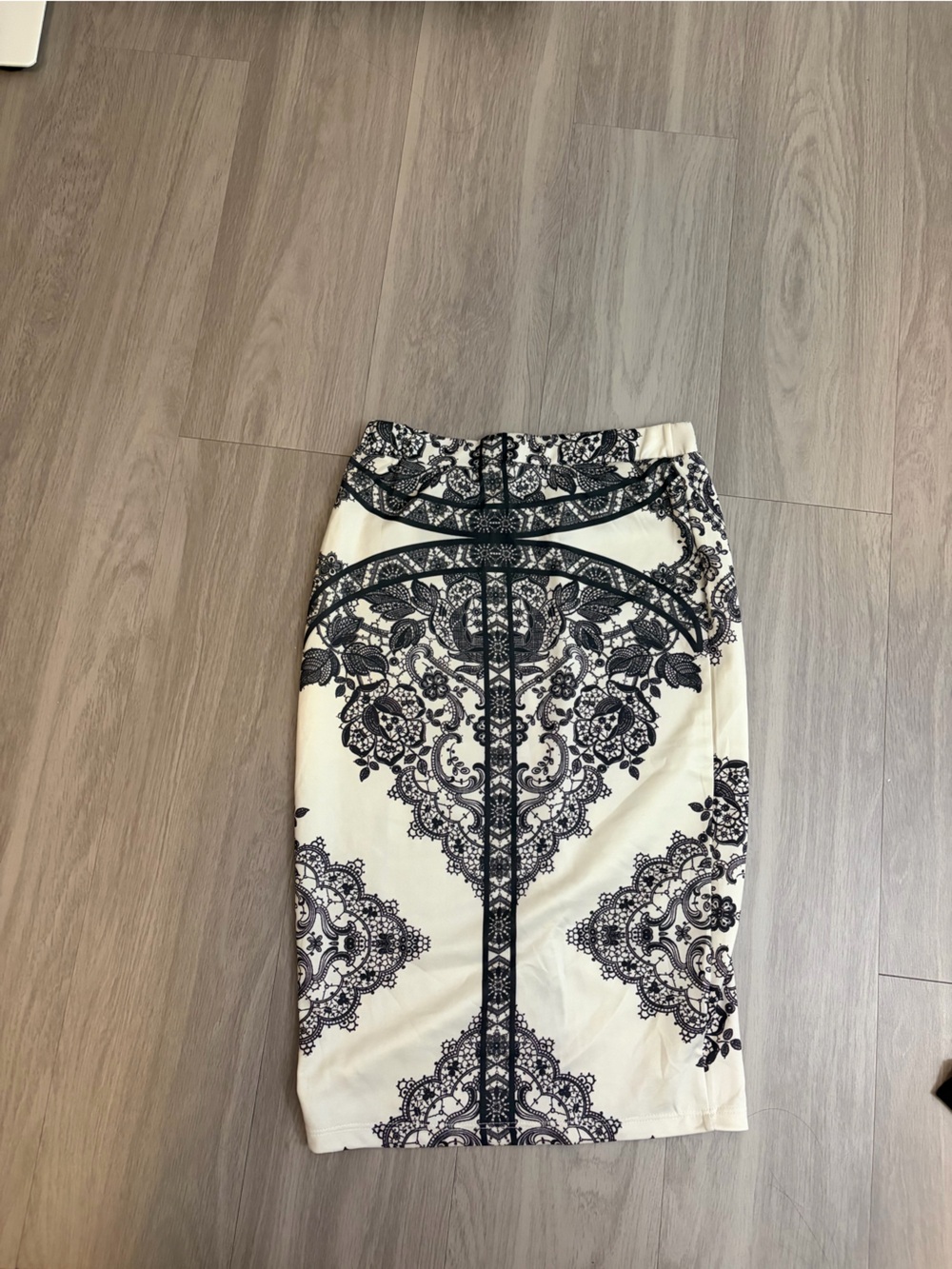 Romeo & Juliet Couture Cream Skirt with Black Lace Print